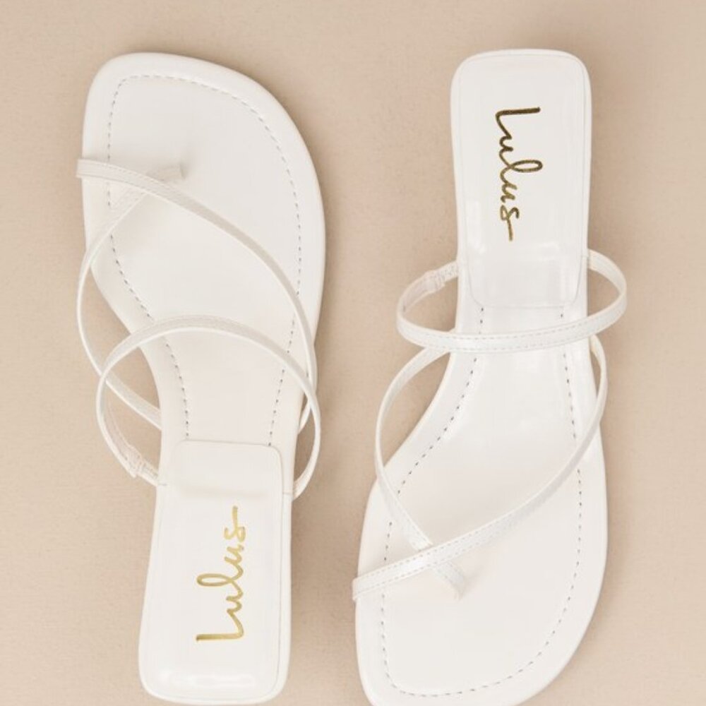 Lulus Gutherie Bone Strappy Kitten Heel Sandals White - Size 8.5